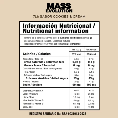 MASS EVOLUTION - COOKIES AND CREAM - 7 LB