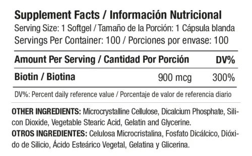 biotina-medical-tabla BIOTINA - 900 mcg - 100 CAPS
